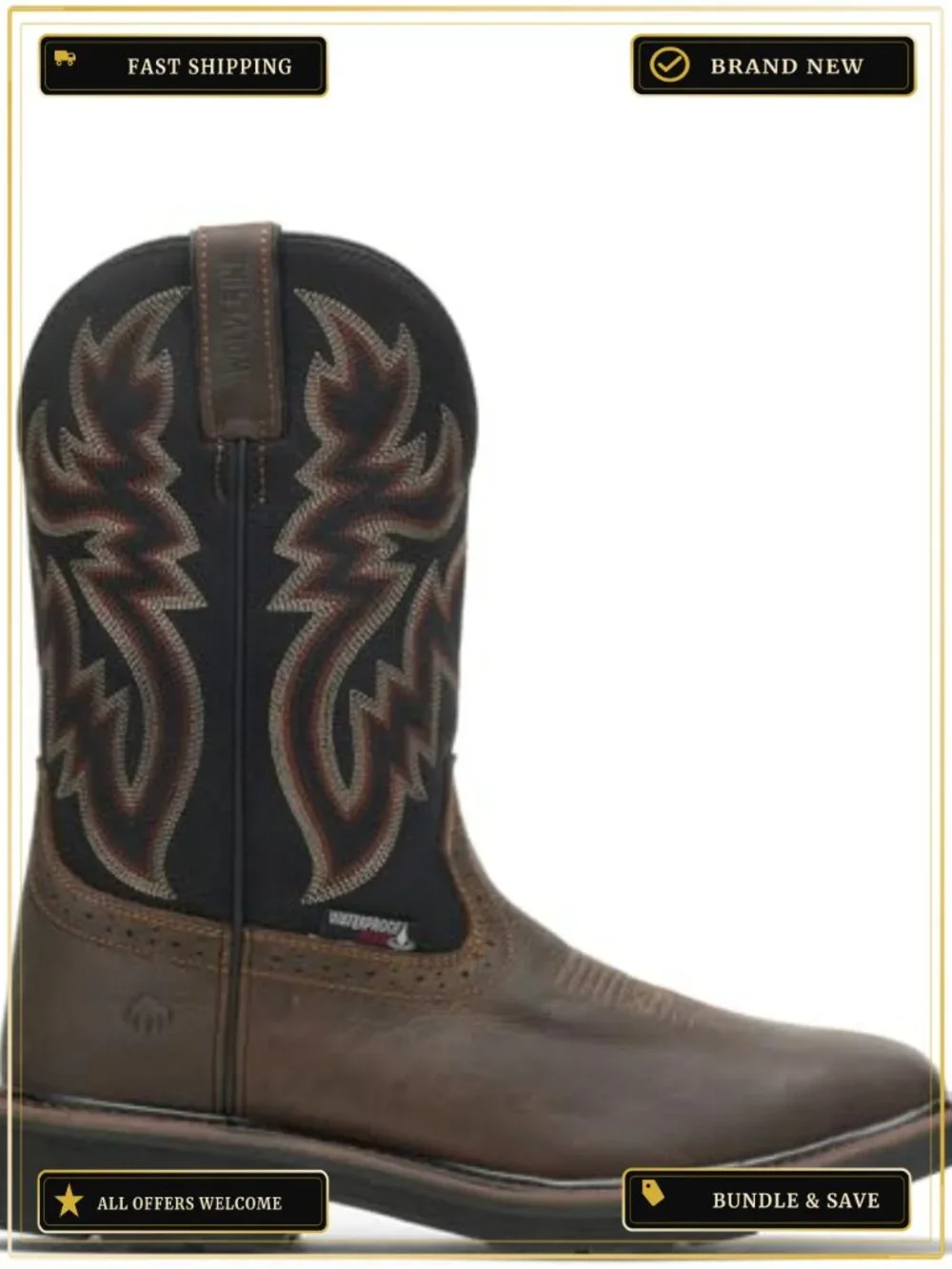 Men's Waterproof Steel Toe Work Boot with Slip Resistant Outsole